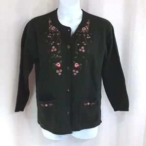 JQEM women's size XL XXL dark green embroidered button up cardigan sweater